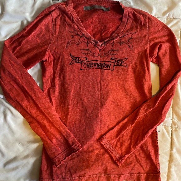 y2k red cropped long sleeve top - Picture 6 of 7